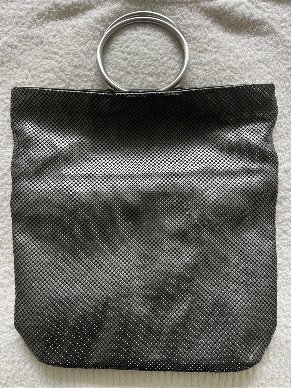 Whiting & Davis Black Mesh Tote with Silver Ring Handles